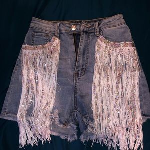 SHEIN Blue Jean Fringe Shorts